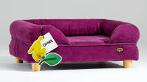 washable memory foam dog bed in magenta corduroy