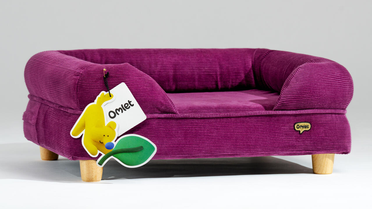 washable memory foam dog bed in magenta corduroy